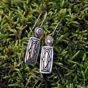 2/$15 Liz Claiborne Signed Silver Tone Brown Enamel Dangle Earrings, Signed LC